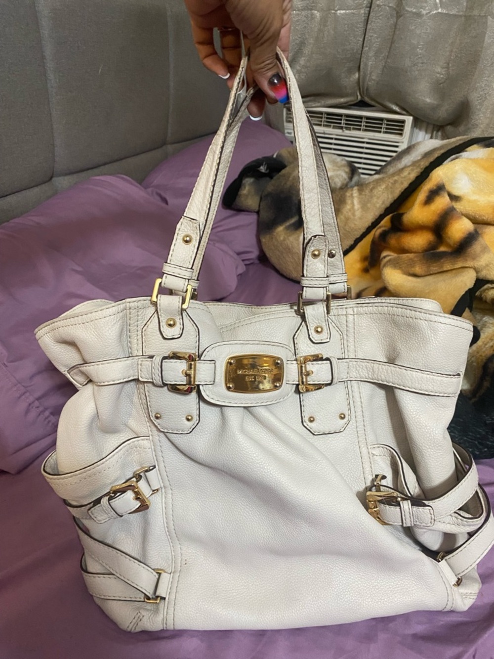 MICHAEL Michael Kors Ivory Pebbled Leather Tote with Gold Hardware